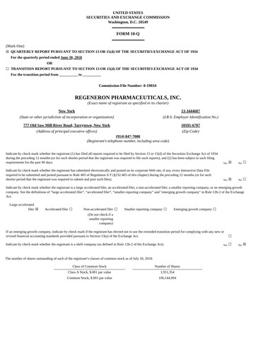 Thumbnail Regeneron Pharmaceuticals Quarterly Report 2018-q2