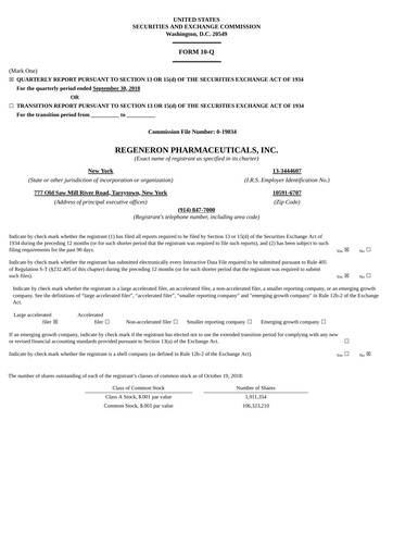 Thumbnail Regeneron Pharmaceuticals Quarterly Report 2018-q3