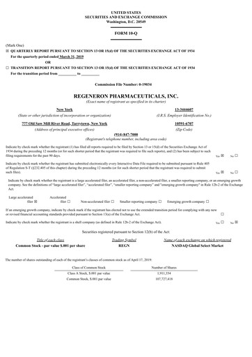 Thumbnail Regeneron Pharmaceuticals Quarterly Report 2019-q1