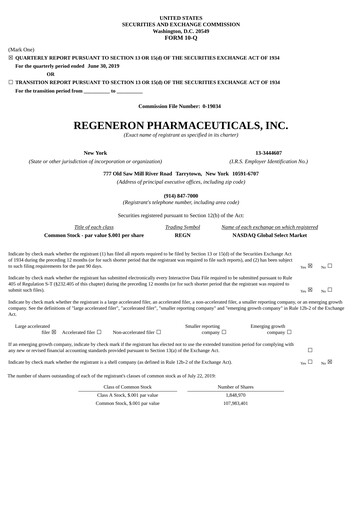 Thumbnail Regeneron Pharmaceuticals Quarterly Report 2019-q2