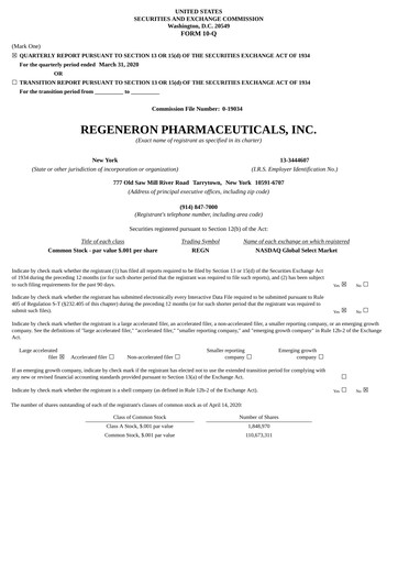 Thumbnail Regeneron Pharmaceuticals Quarterly Report 2020-q1