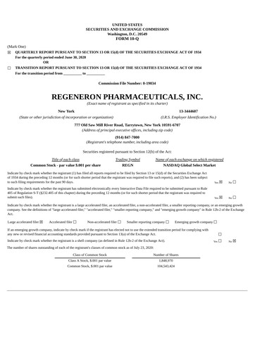 Thumbnail Regeneron Pharmaceuticals Quarterly Report 2020-q2