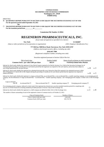 Thumbnail Regeneron Pharmaceuticals Quarterly Report 2021-q3
