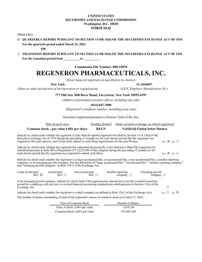 Thumbnail Regeneron Pharmaceuticals Quarterly Report 2023-q1