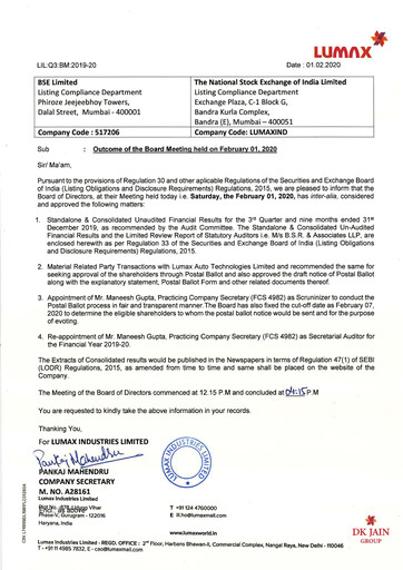 Thumbnail Lumax Industries Quarterly Report 2019-q3