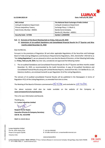 Thumbnail Lumax Industries Quarterly Report 2023-q3
