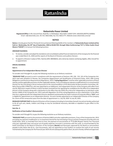 Thumbnail RattanIndia Power Annual Report 2019-2020