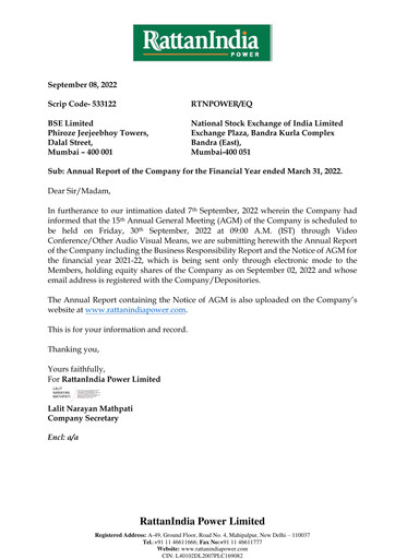 Thumbnail RattanIndia Power Annual Report 2021-2022