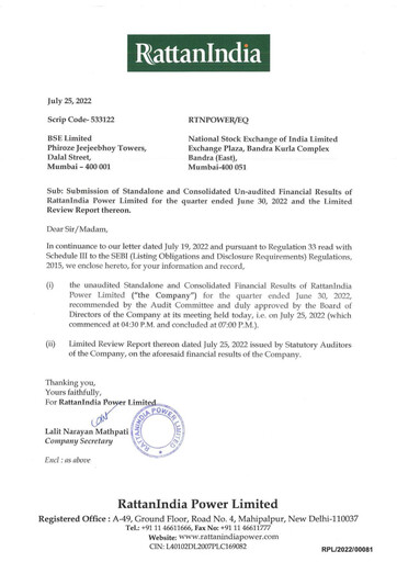 Thumbnail RattanIndia Power Quarterly Report 2022-q1