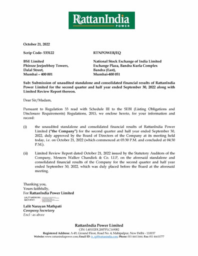 Thumbnail RattanIndia Power Quarterly Report 2022-q2