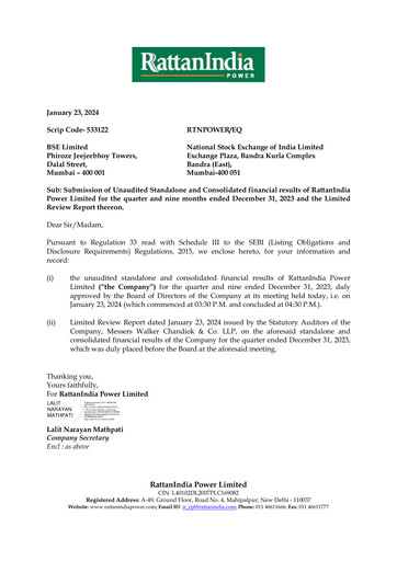 Thumbnail RattanIndia Power Quarterly Report 2023-q3