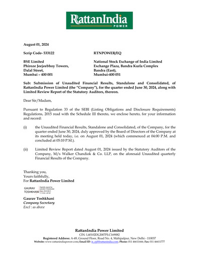 Thumbnail RattanIndia Power Quarterly Report 2024-q1