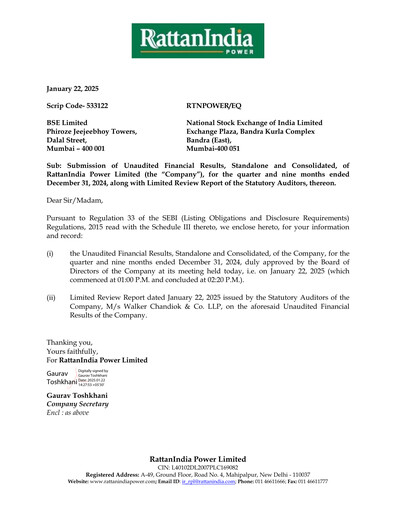 Thumbnail RattanIndia Power Quarterly Report 2024-q3