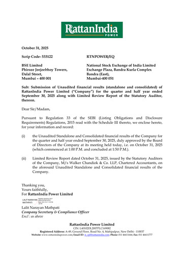 Thumbnail RattanIndia Power Quarterly Report 2025-q2