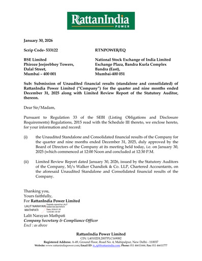 Thumbnail RattanIndia Power Quarterly Report 2025-q3