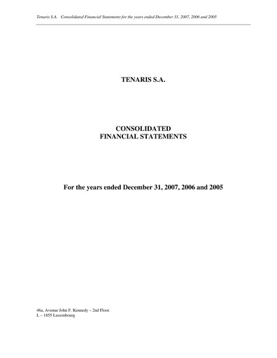Thumbnail Tenaris Financial Statement 2007