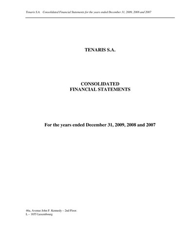Thumbnail Tenaris Financial Statement 2009