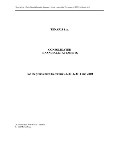 Thumbnail Tenaris Financial Statement 2012
