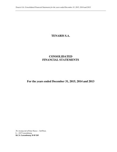 Thumbnail Tenaris Financial Statement 2015