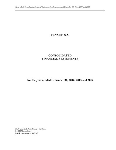 Thumbnail Tenaris Financial Statement 2016