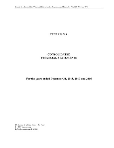 Thumbnail Tenaris Financial Statement 2018
