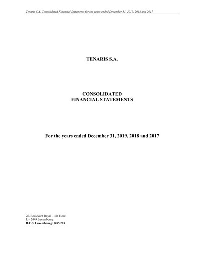 Thumbnail Tenaris Financial Statement 2019