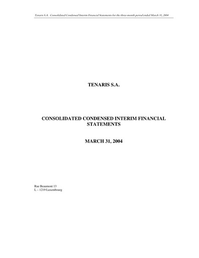Thumbnail Tenaris Quarterly Report 2004-q1
