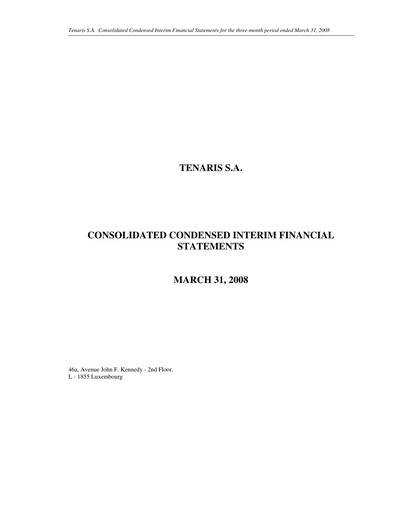Thumbnail Tenaris Quarterly Report 2008-q1