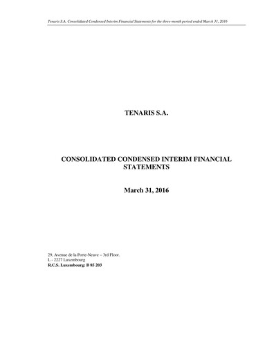 Thumbnail Tenaris Quarterly Report 2016-q1
