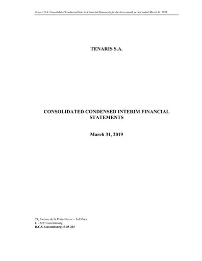Thumbnail Tenaris Quarterly Report 2019-q1