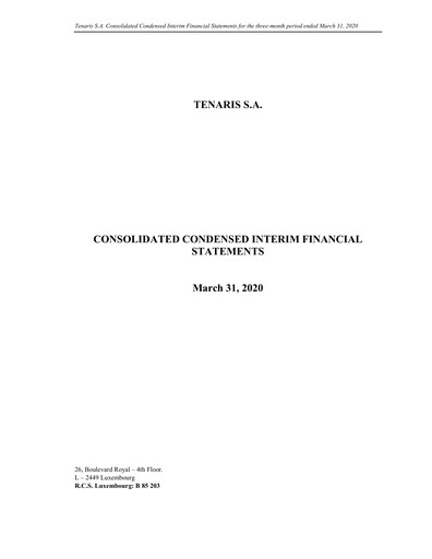 Thumbnail Tenaris Quarterly Report 2020-q1