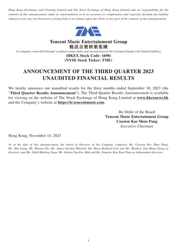 Thumbnail Tencent Music Entertainment Quarterly Report 2023-q3