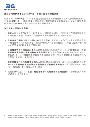 Thumbnail Tencent Music Entertainment Quarterly Report 2025-q1