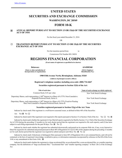 Thumbnail Regions Financial
 Annual Report 2016