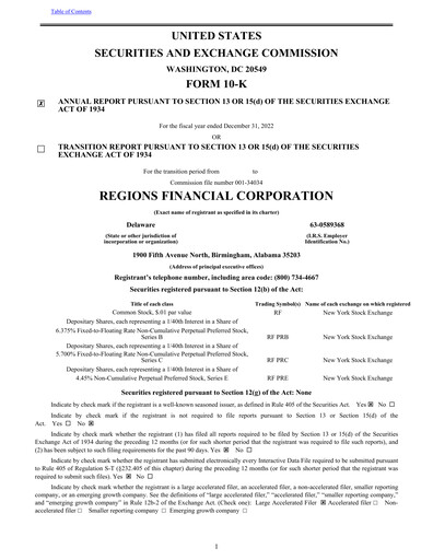 Thumbnail Regions Financial
 Annual Report 2022