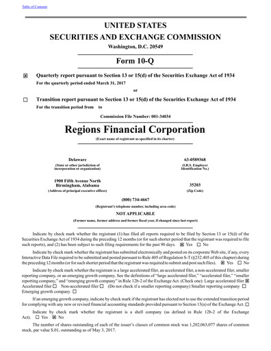 Thumbnail Regions Financial
 Quarterly Report 2017-q1