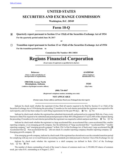 Thumbnail Regions Financial
 Quarterly Report 2017-q2