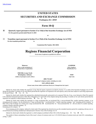 Thumbnail Regions Financial
 Quarterly Report 2018-q1