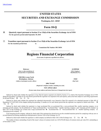 Thumbnail Regions Financial
 Quarterly Report 2018-q3