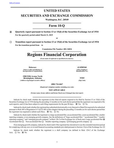 Thumbnail Regions Financial
 Quarterly Report 2019-q1