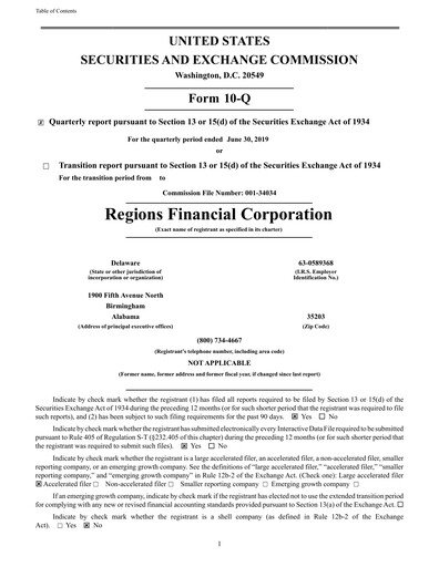 Thumbnail Regions Financial
 Quarterly Report 2019-q2
