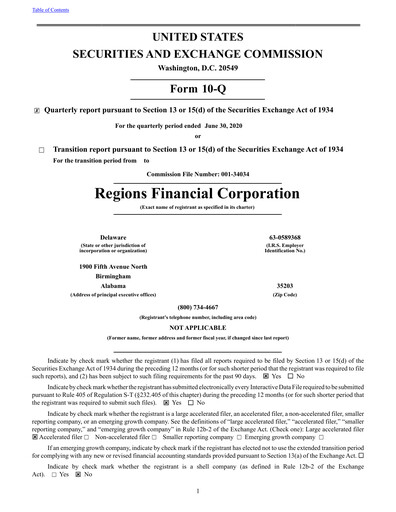 Thumbnail Regions Financial
 Quarterly Report 2020-q2