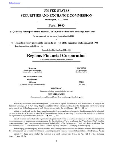 Thumbnail Regions Financial
 Quarterly Report 2020-q3