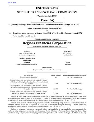 Thumbnail Regions Financial
 Quarterly Report 2021-q3