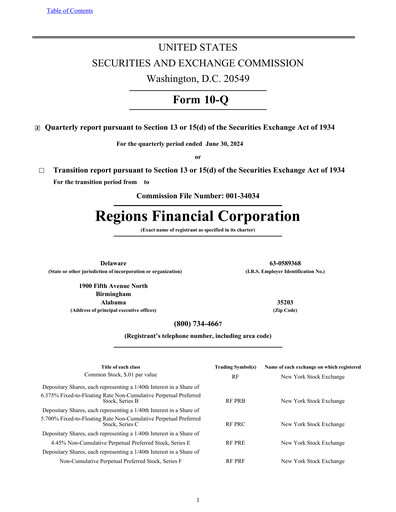 Thumbnail Regions Financial
 Quarterly Report 2024-q2