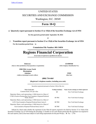 Thumbnail Regions Financial
 Quarterly Report 2024-q3