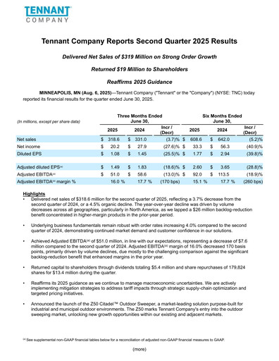 Thumbnail Tennant Company
 Quarterly Report 2025-q2