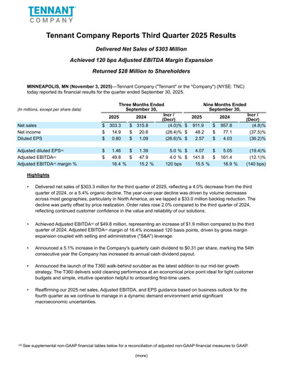 Thumbnail Tennant Company
 Quarterly Report 2025-q3