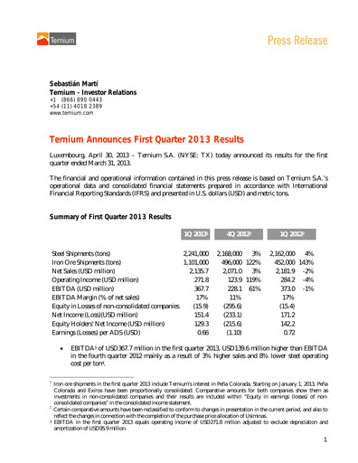 Thumbnail Ternium
 Quarterly Report 2013-q1