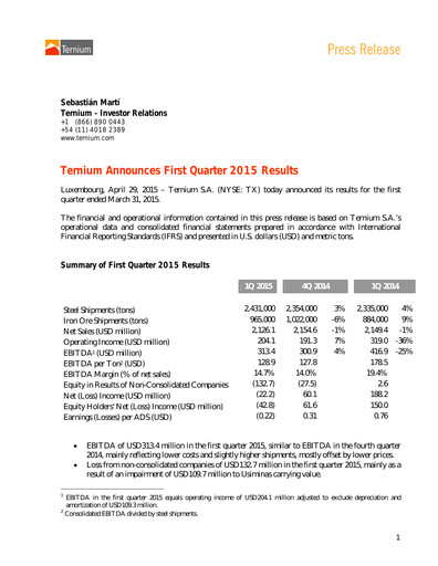 Thumbnail Ternium
 Quarterly Report 2015-q1